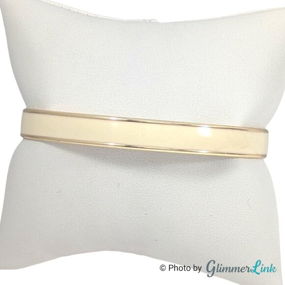 Gap Cream Enamel Stripe Classic Gold Tone Bangle Bracelet - Picture 6 of 8